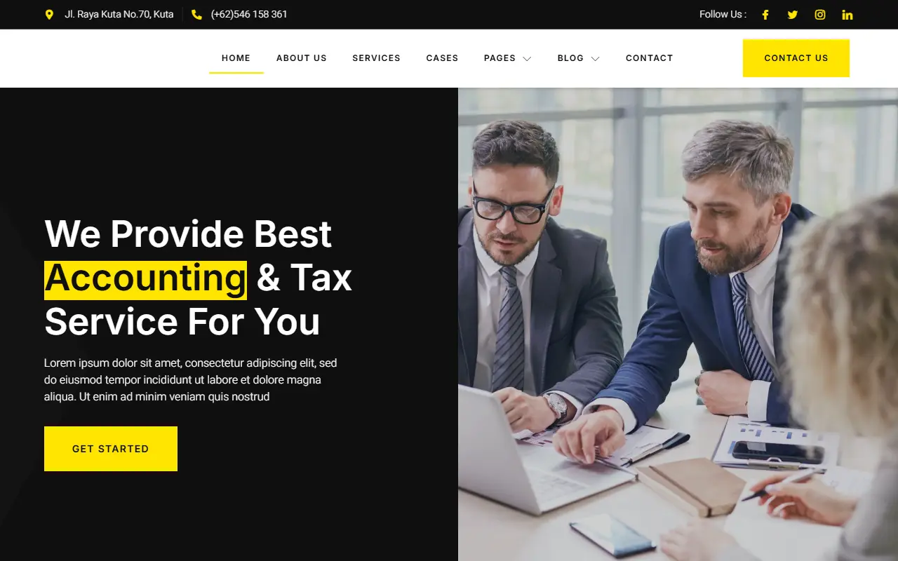 หน้าแรกของธีม Accuntax Accounting & Tax Consultancy Services บนคอมพิวเตอร์
