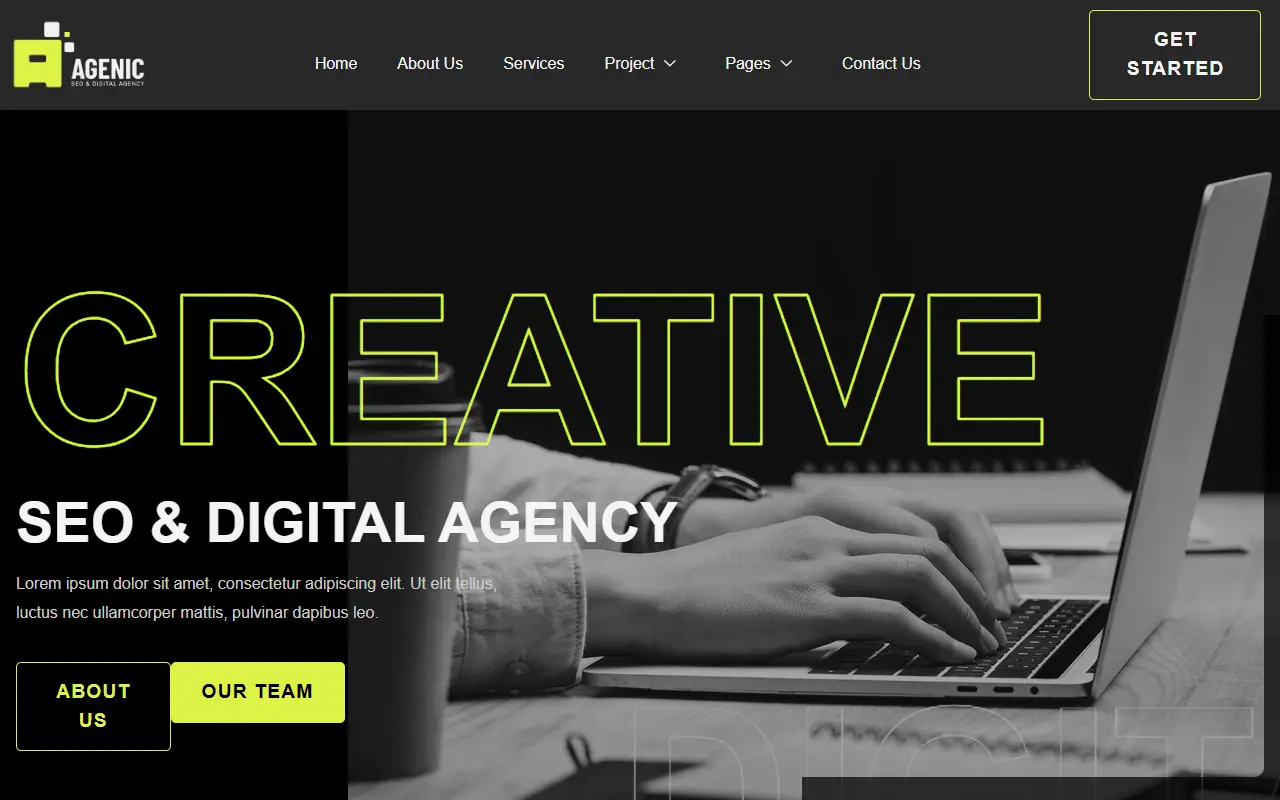 หน้าแรกของธีม Agenic บนคอมพิวเตอร์