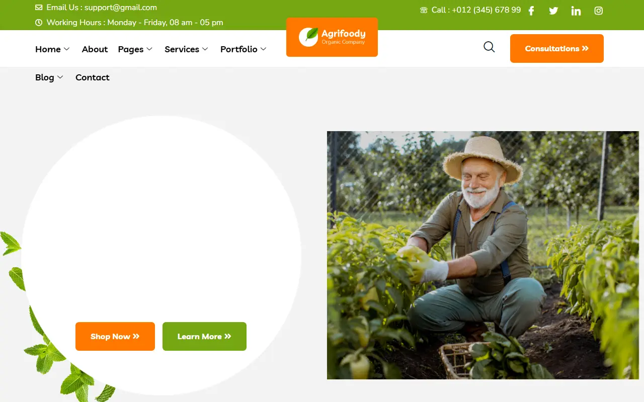 หน้าแรกของธีม Agrifoody บนคอมพิวเตอร์