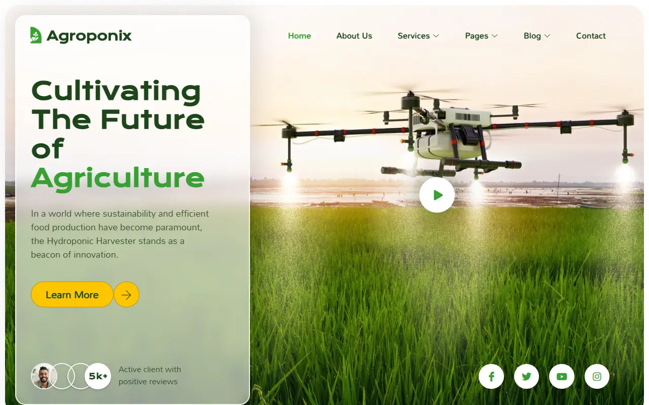 หน้าแรกของธีม Agroponix Hydroponic บนคอมพิวเตอร์