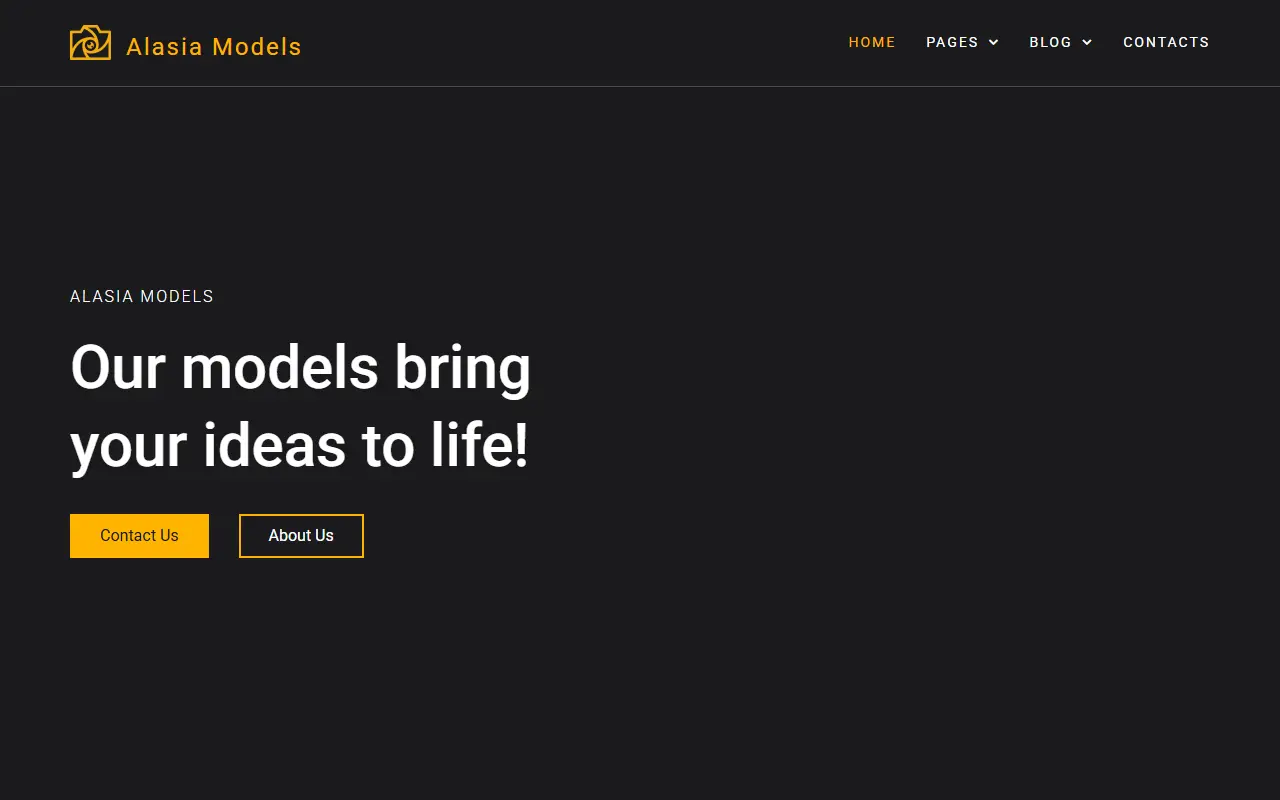 หน้าแรกของธีม Alasia Model Agency บนคอมพิวเตอร์