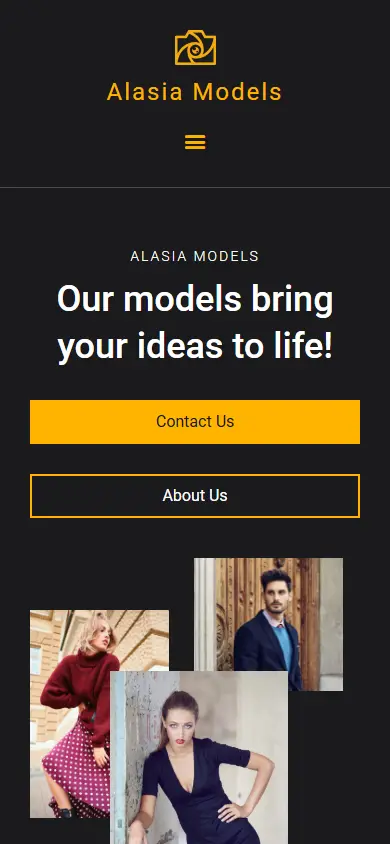 หน้าแรกของธีม Alasia Model Agency บนมือถือ