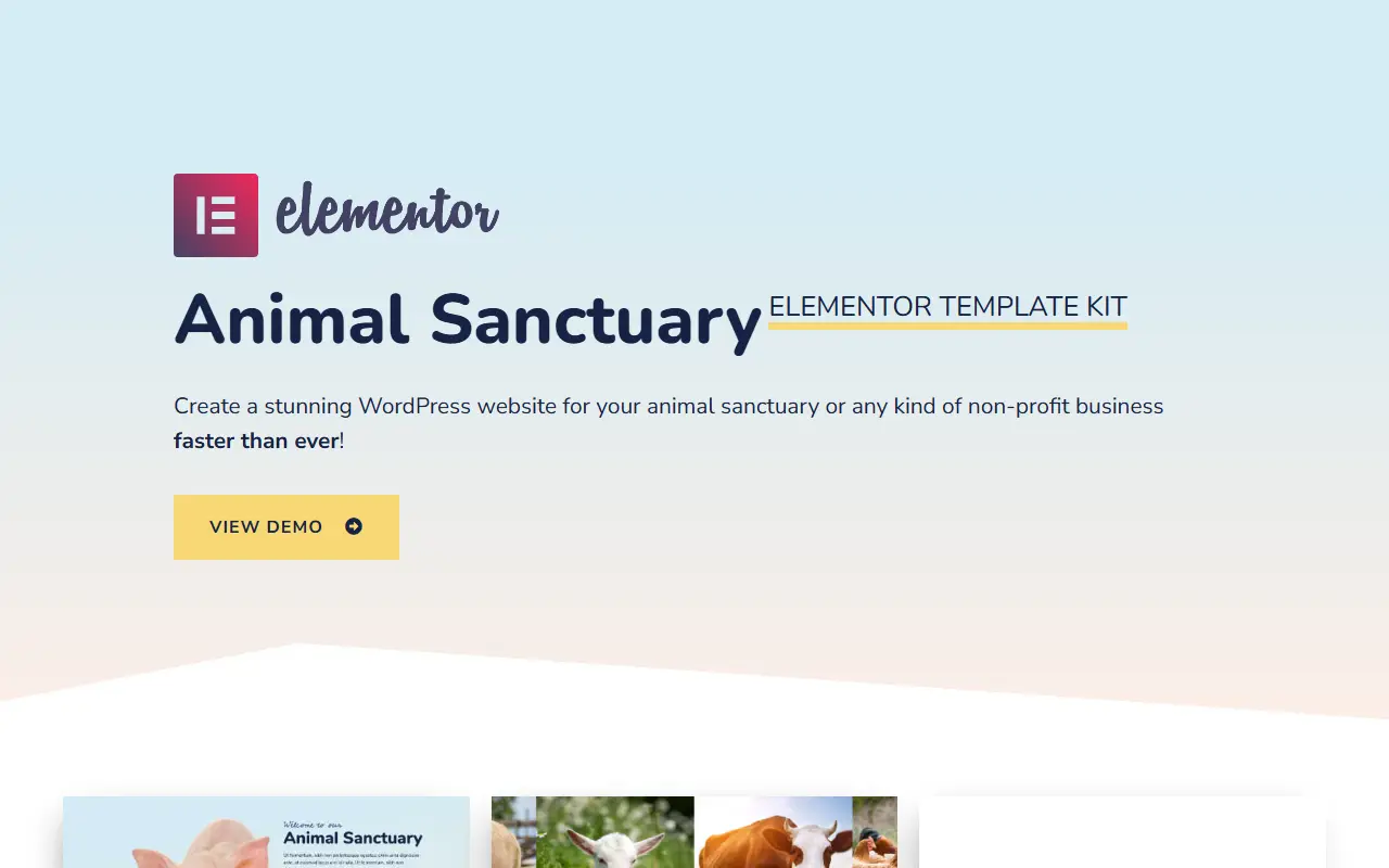 หน้าแรกของธีม Animal Sanctuary บนคอมพิวเตอร์