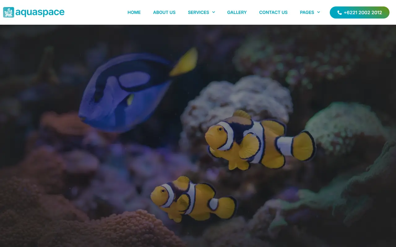 หน้าแรกของธีม Aquaspace บนคอมพิวเตอร์