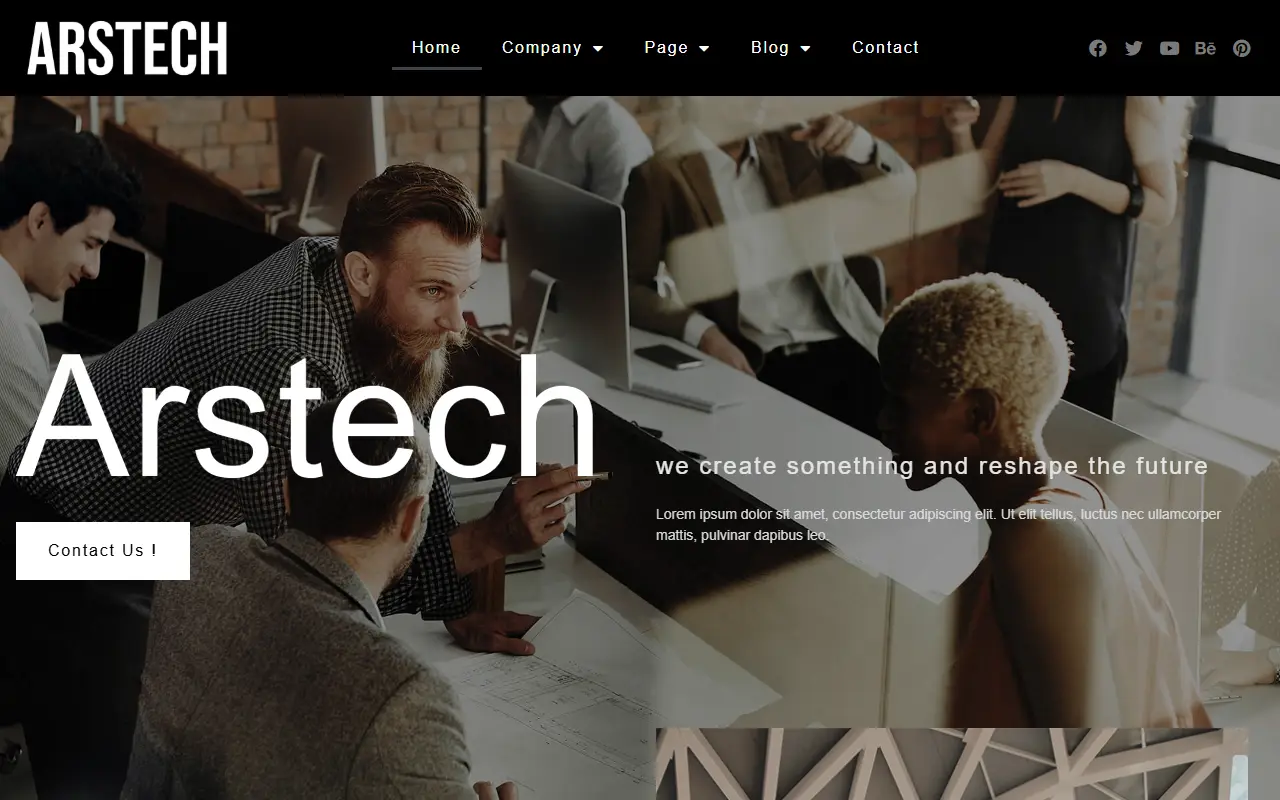 หน้าแรกของธีม Arstech บนคอมพิวเตอร์