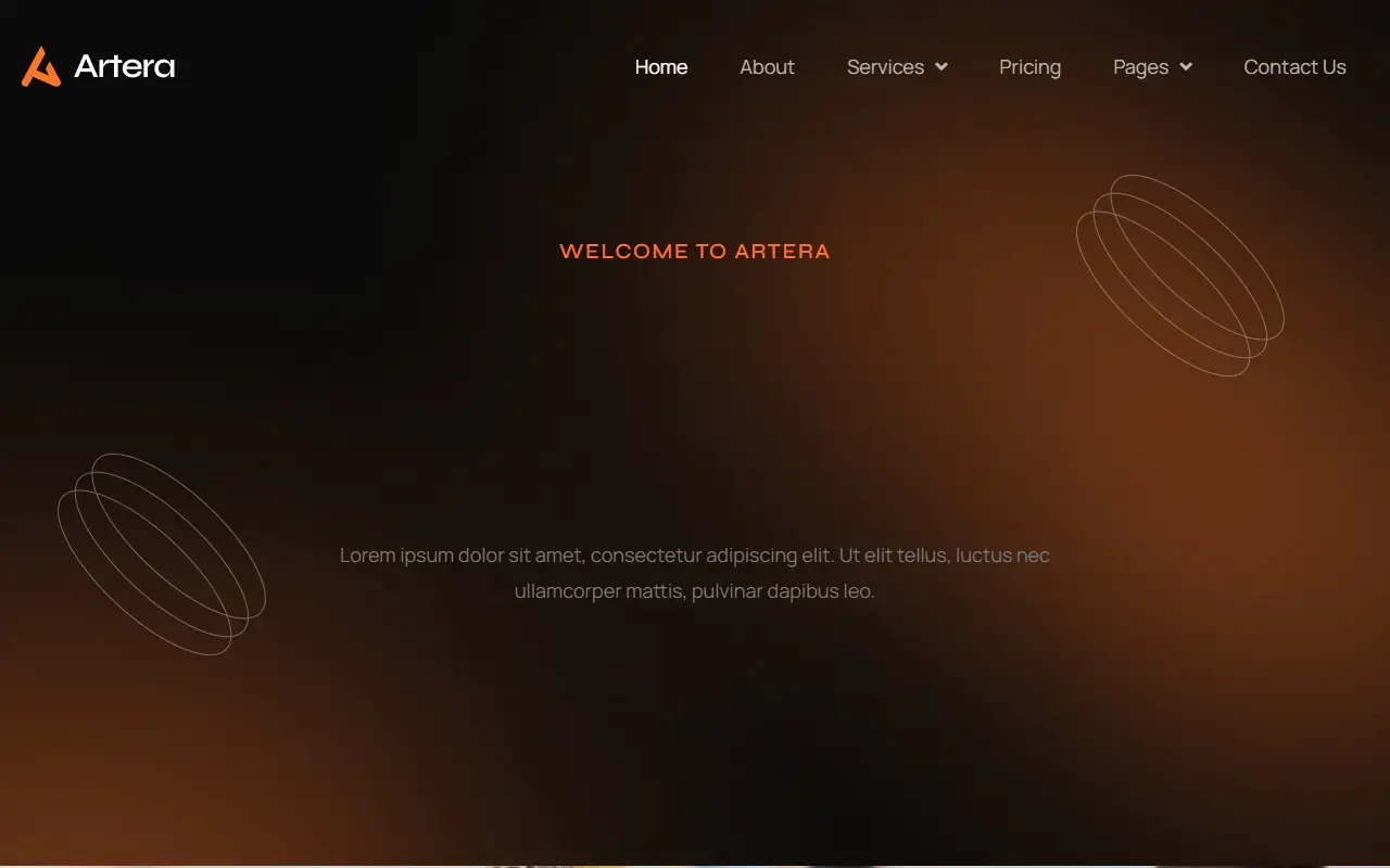 หน้าแรกของธีม Artera บนคอมพิวเตอร์