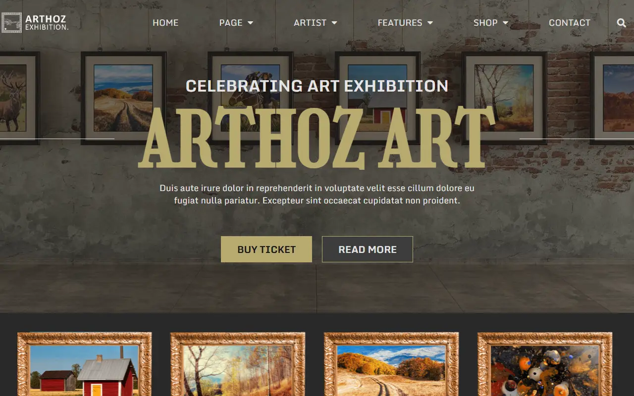 หน้าแรกของธีม Arthoz บนคอมพิวเตอร์