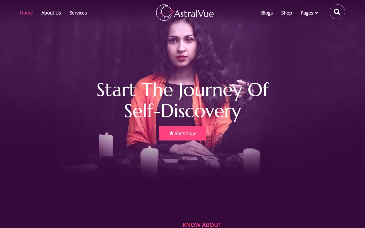 หน้าแรกของธีม AstralVue บนคอมพิวเตอร์
