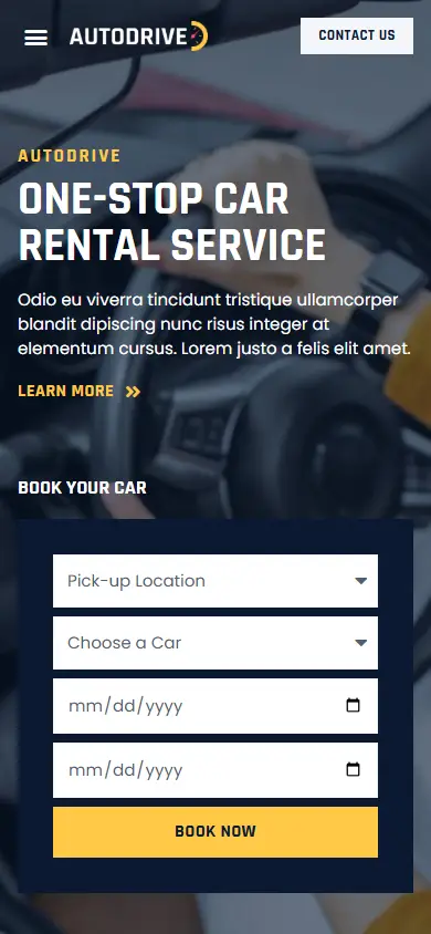 หน้าแรกของธีม Autodrive บนมือถือ
