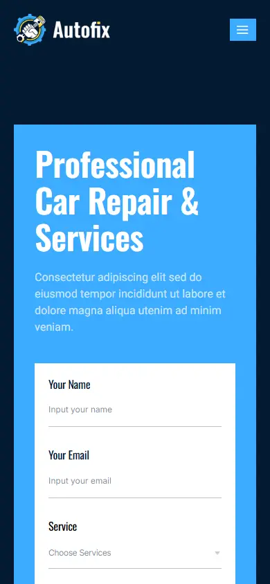 หน้าแรกของธีม Autofix – Car Repair บนมือถือ