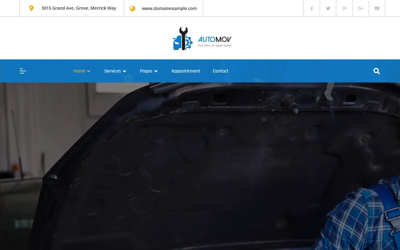 หน้าแรกของธีม Automov บนคอมพิวเตอร์
