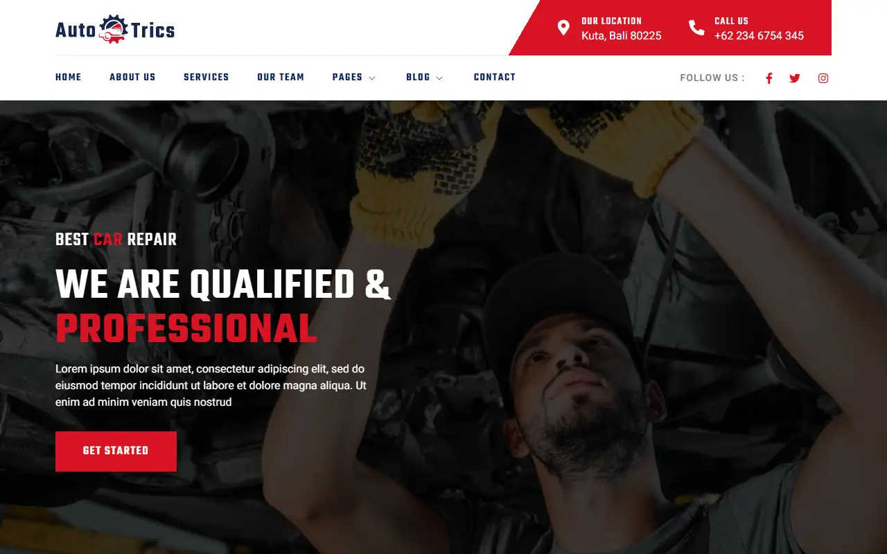 หน้าแรกของธีม AutoTrics – Car Repair บนคอมพิวเตอร์