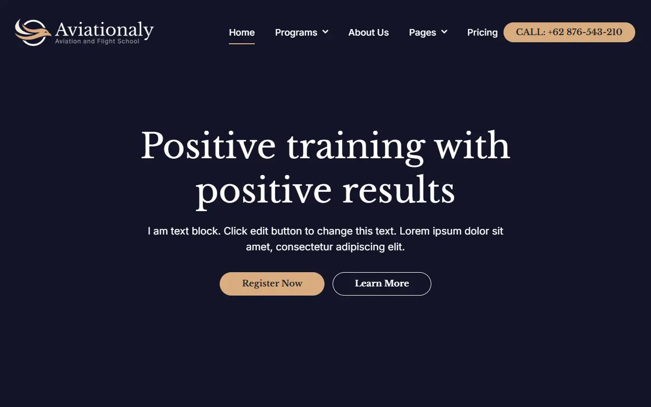 หน้าแรกของธีม Aviationaly บนคอมพิวเตอร์