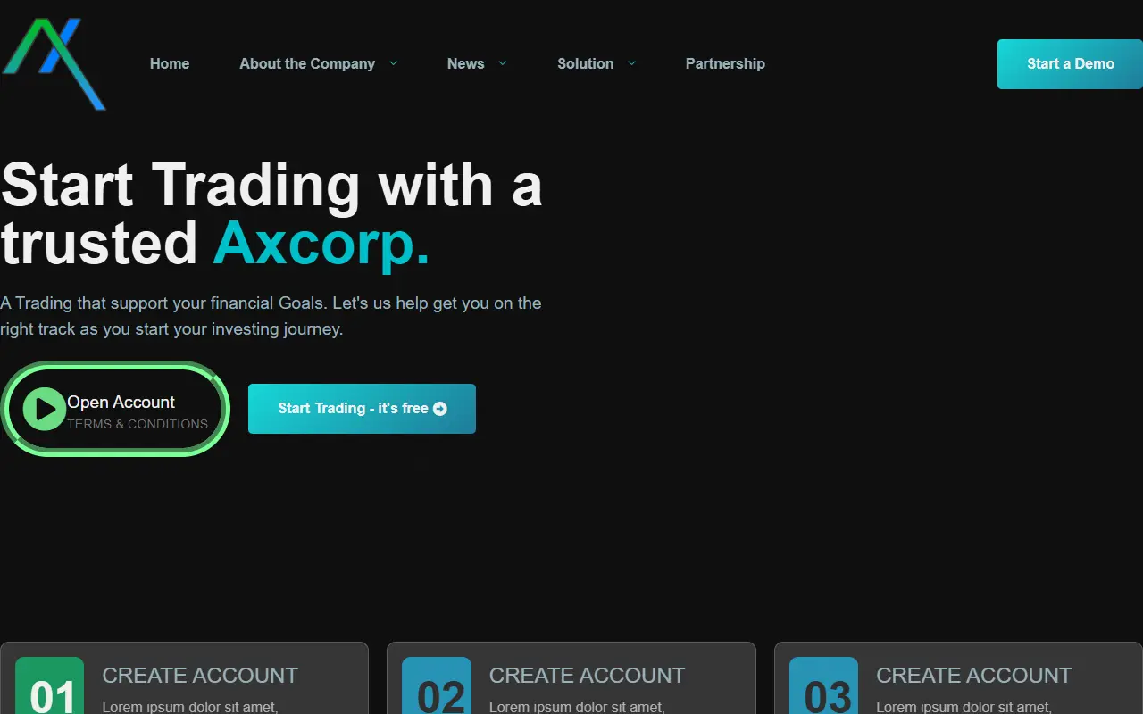 หน้าแรกของธีม Axcorp บนคอมพิวเตอร์