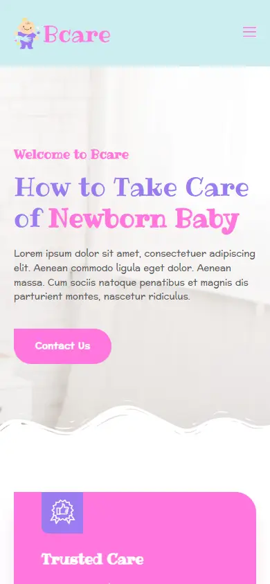 หน้าแรกของธีม Bcare Baby Care Services บนมือถือ