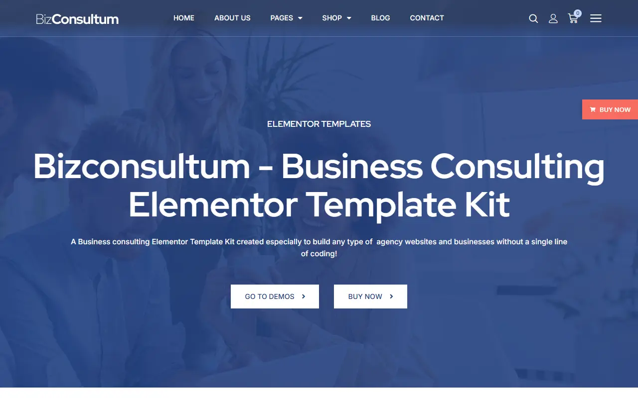 หน้าแรกของธีม Bizconsultum บนคอมพิวเตอร์
