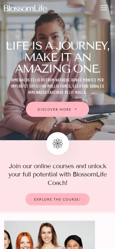 หน้าแรกของธีม BlossomLife บนมือถือ