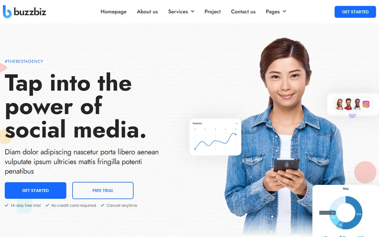 หน้าแรกของธีม BuzzBiz บนคอมพิวเตอร์