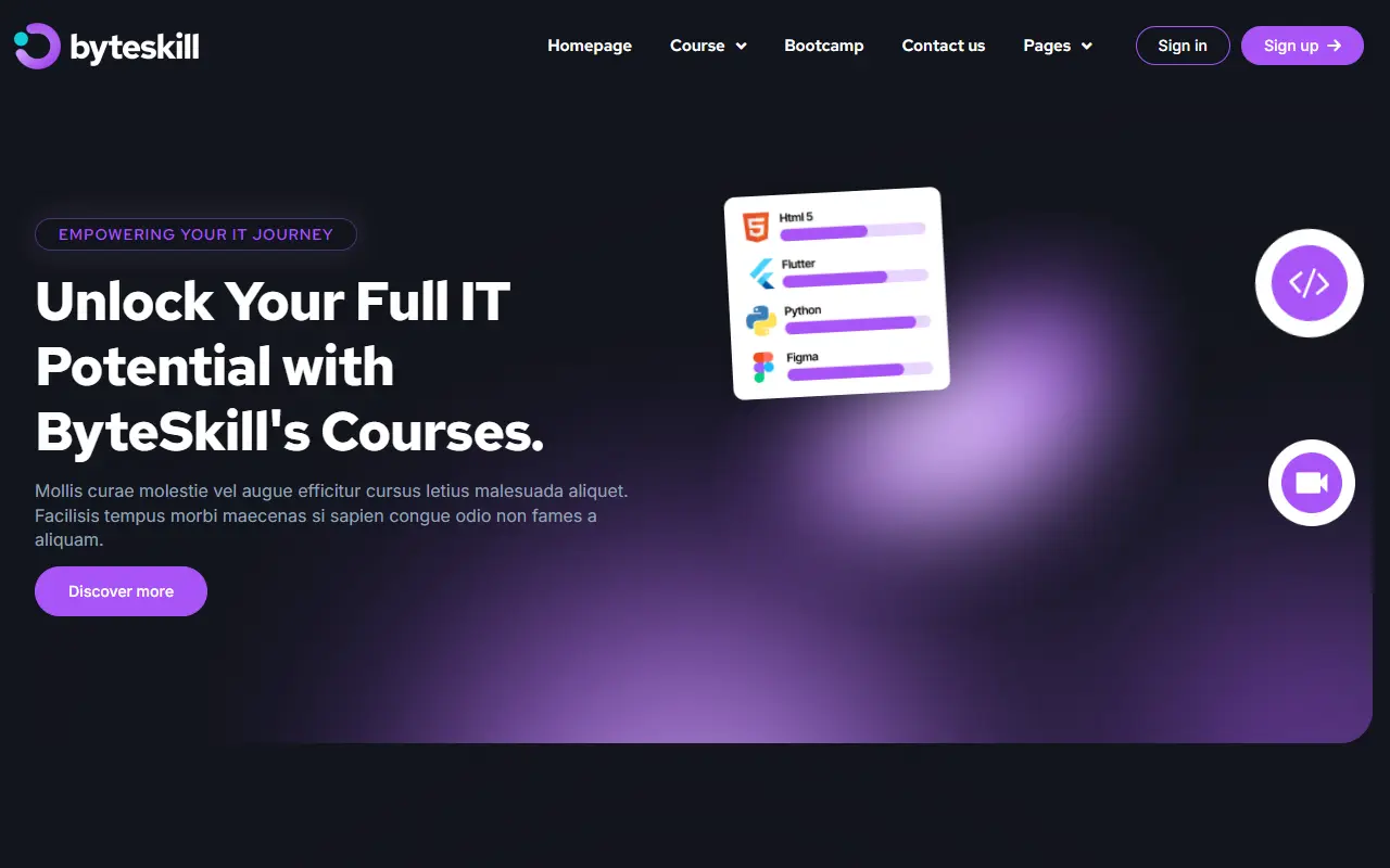หน้าแรกของธีม ByteSkill บนคอมพิวเตอร์