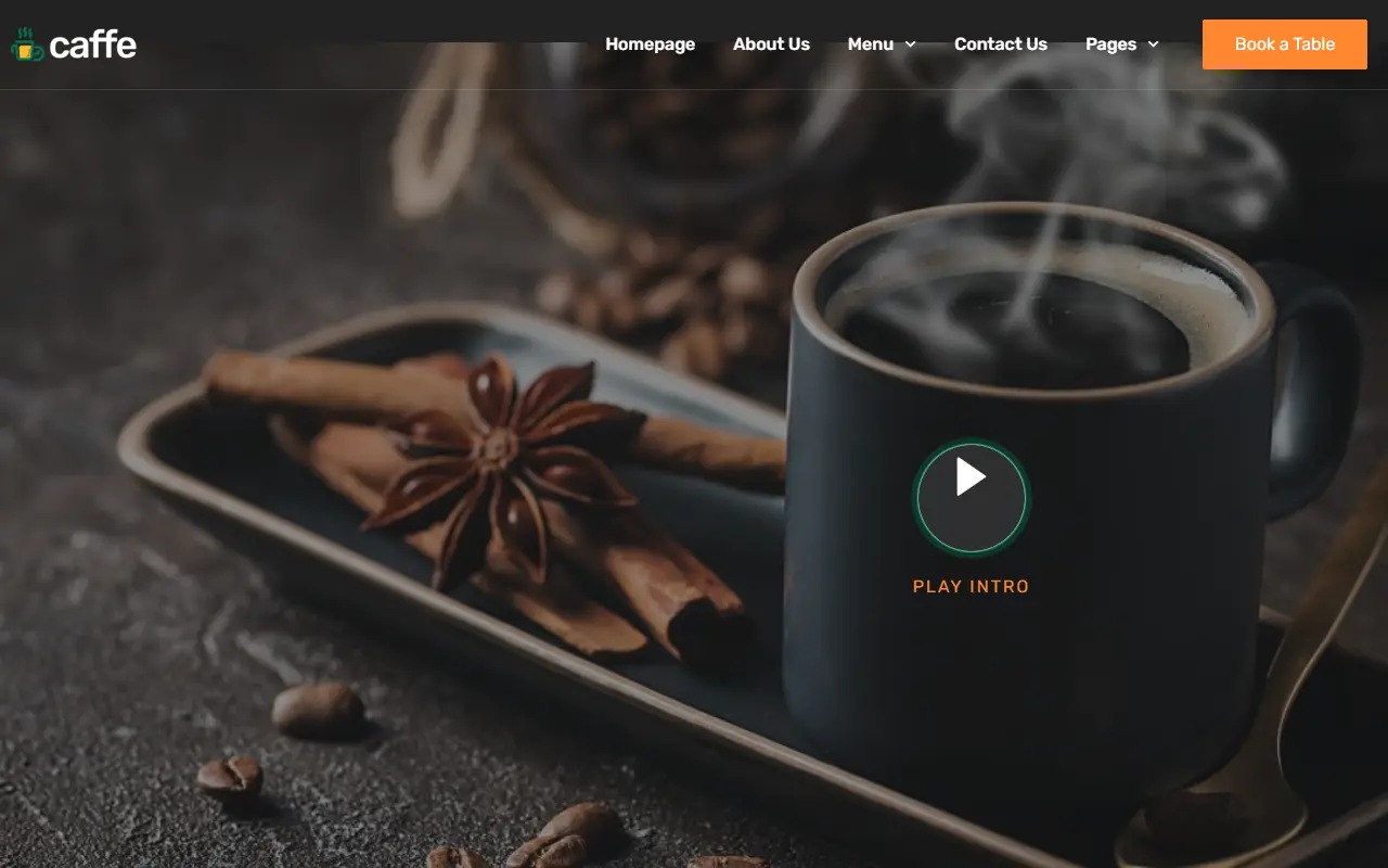 หน้าแรกของธีม Caffe บนคอมพิวเตอร์
