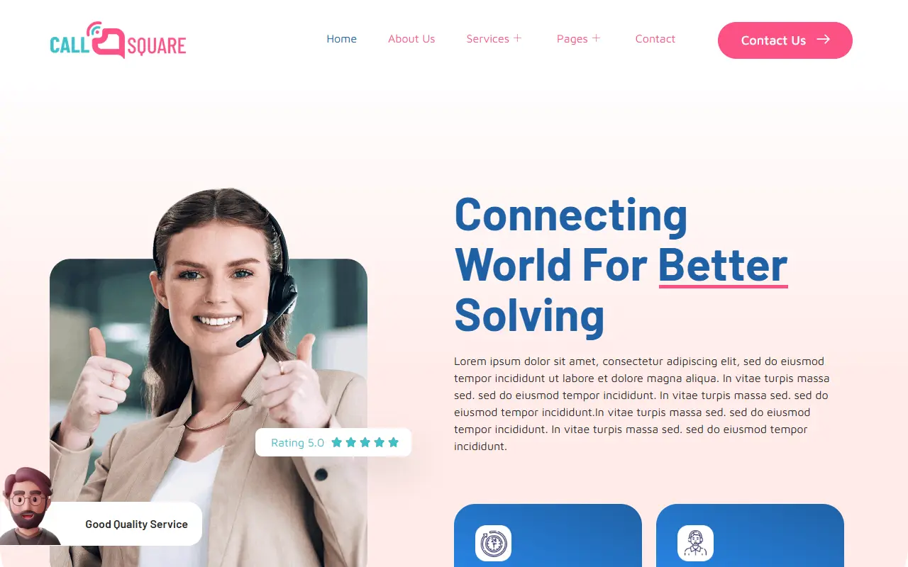 หน้าแรกของธีม Call Square บนคอมพิวเตอร์