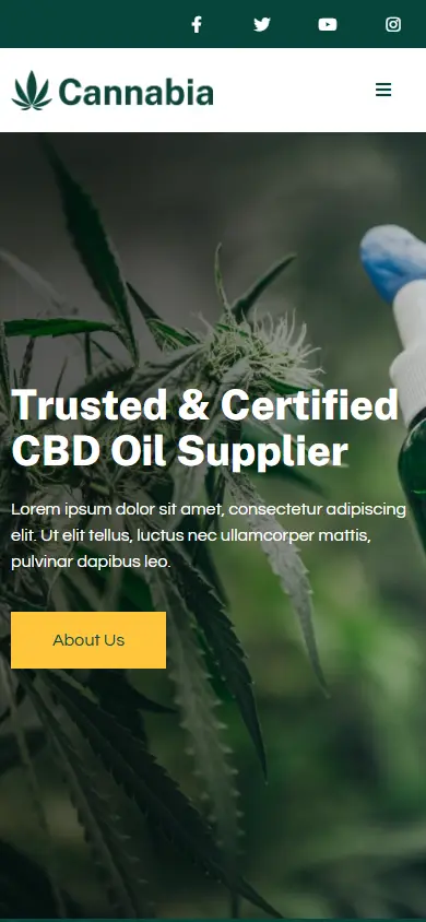 หน้าแรกของธีม Cannabia Medical Marijuana บนมือถือ