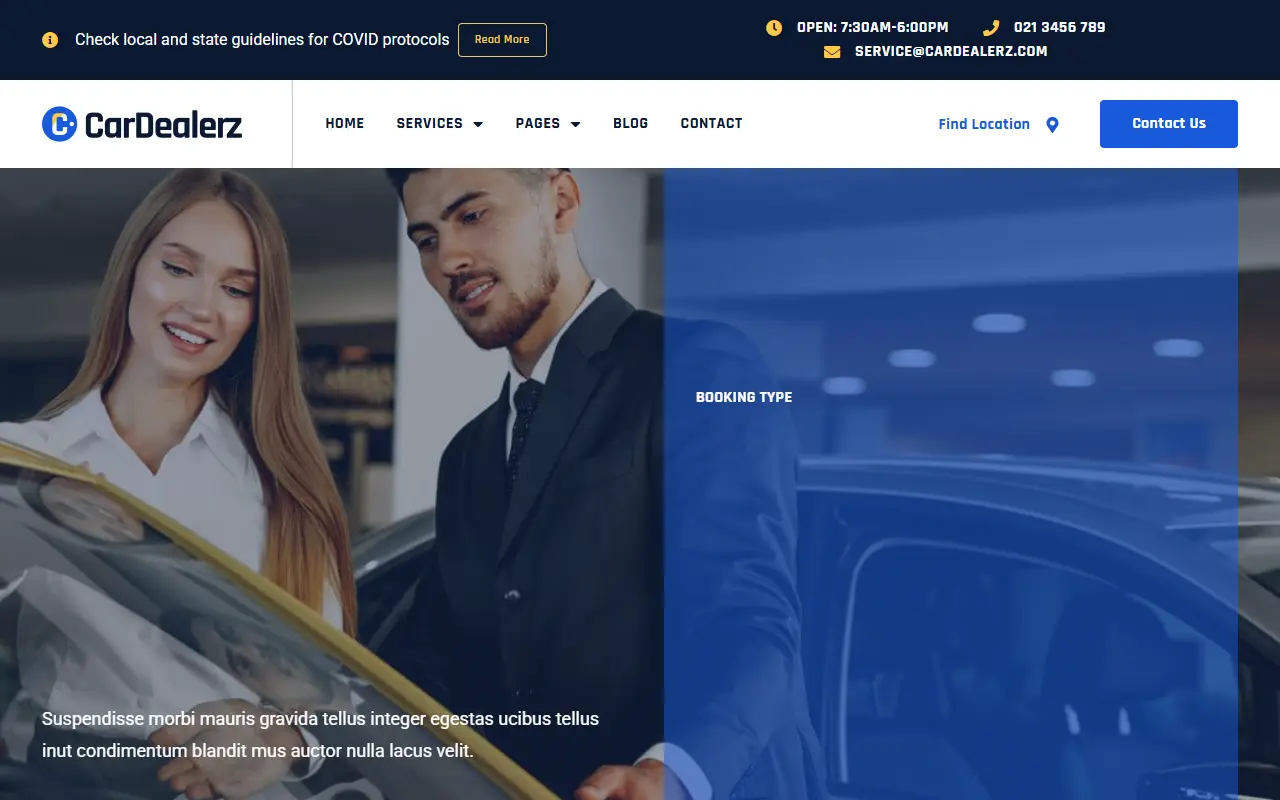 หน้าแรกของธีม CarDealerz บนคอมพิวเตอร์
