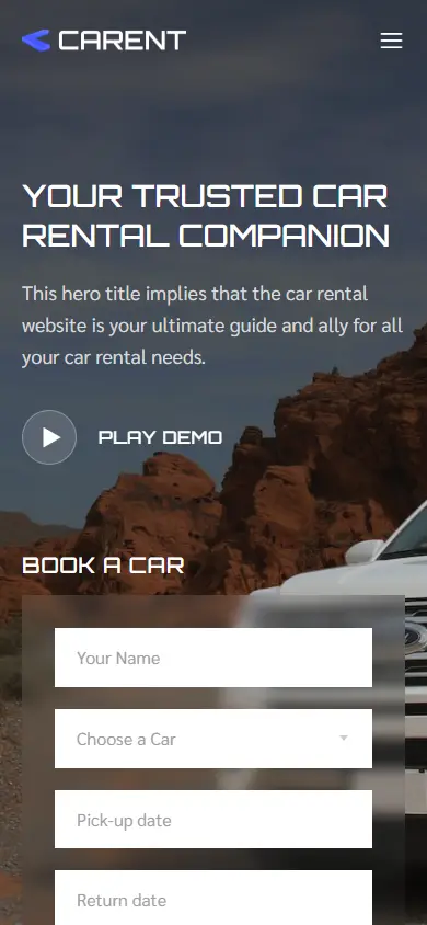 หน้าแรกของธีม Carent – Car Rental Business บนมือถือ