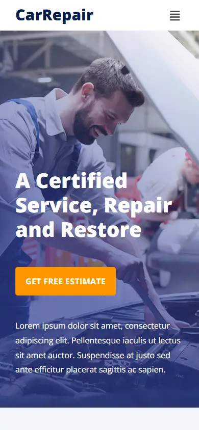 หน้าแรกของธีม CarRepair บนมือถือ
