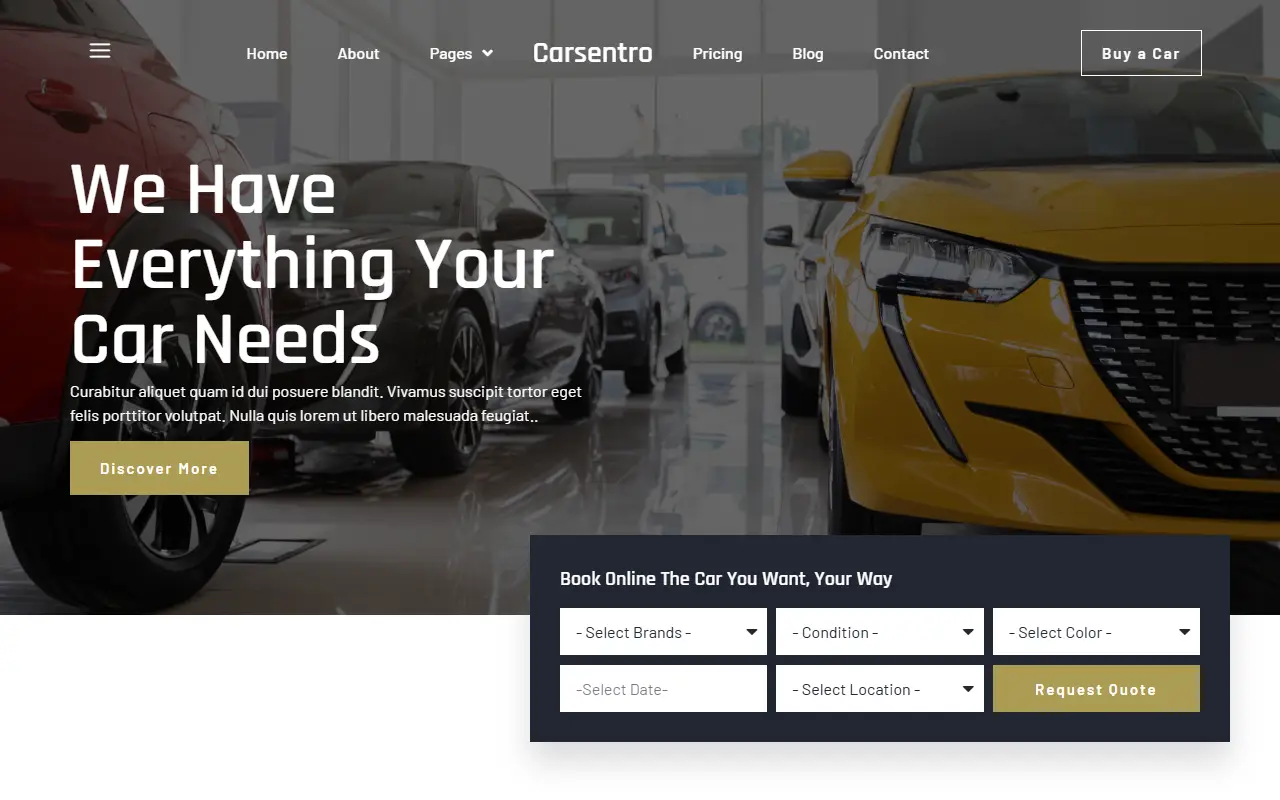 หน้าแรกของธีม Carsentro บนคอมพิวเตอร์