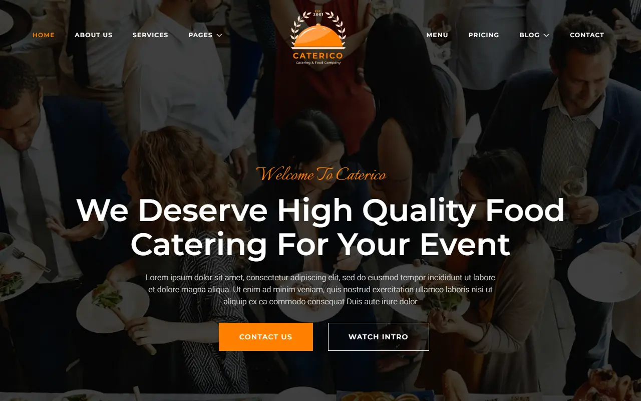 หน้าแรกของธีม Caterico Catering Services บนคอมพิวเตอร์