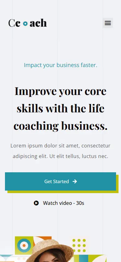 หน้าแรกของธีม Ccoach บนมือถือ