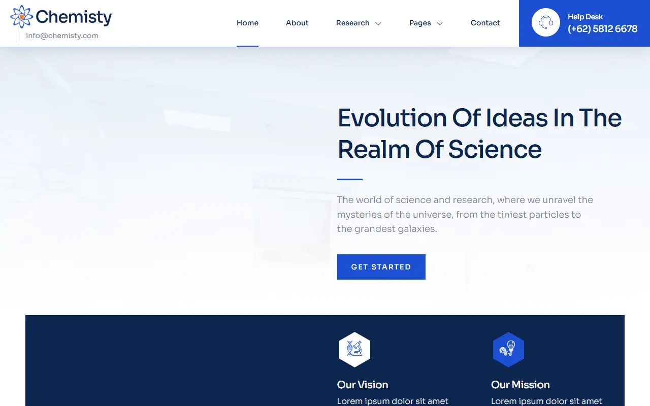 หน้าแรกของธีม Chemisty Science Research บนคอมพิวเตอร์