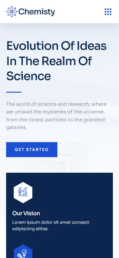 หน้าแรกของธีม Chemisty Science Research บนมือถือ