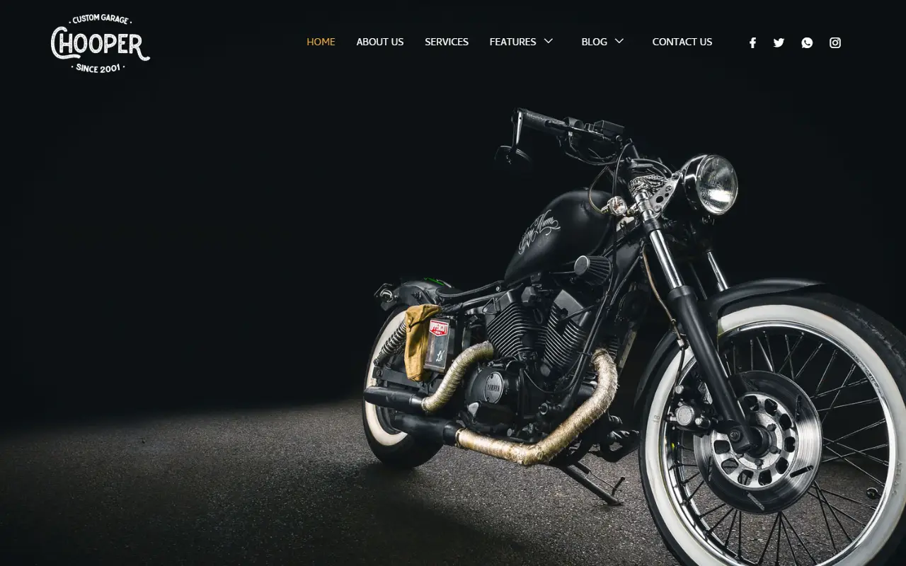 หน้าแรกของธีม Chooper – Custom Motorcycle Garage บนคอมพิวเตอร์