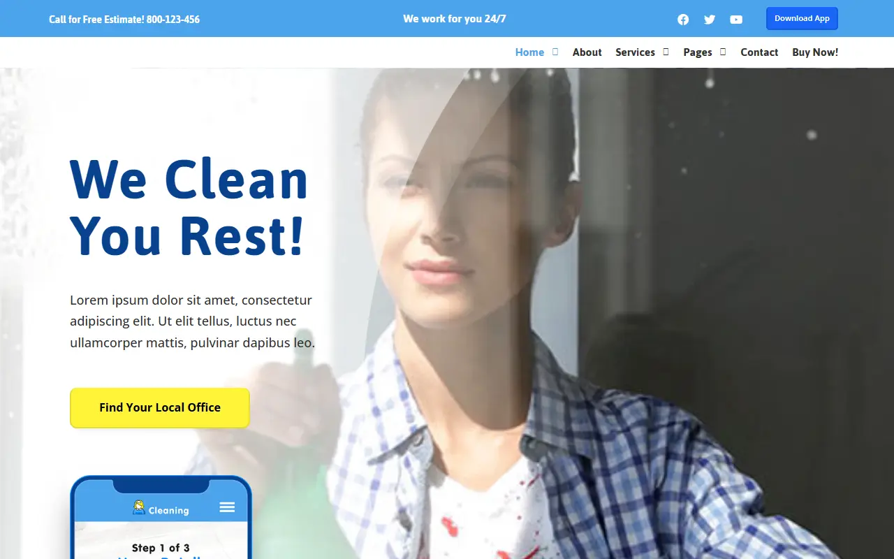 หน้าแรกของธีม Cleaning บนคอมพิวเตอร์