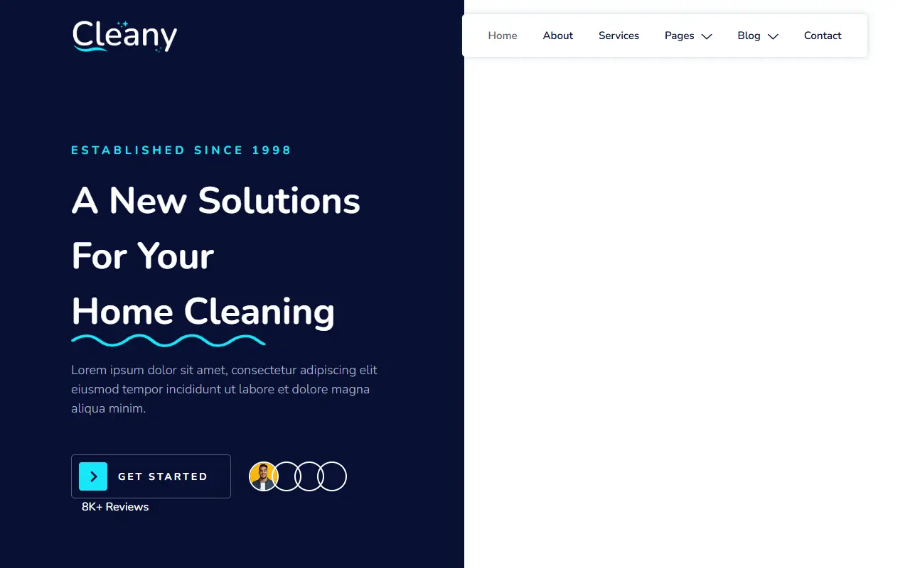 หน้าแรกของธีม Cleany Cleaning Service Company บนคอมพิวเตอร์