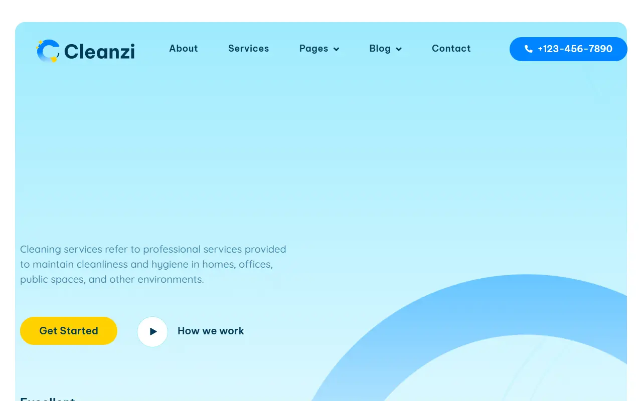 หน้าแรกของธีม Cleanzi Cleaning Services บนคอมพิวเตอร์