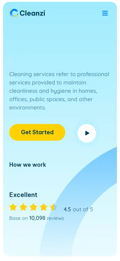 หน้าแรกของธีม Cleanzi Cleaning Services บนมือถือ