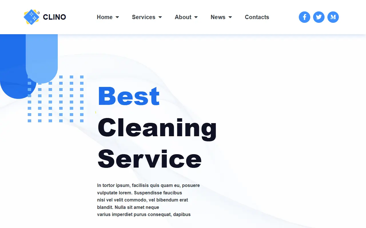 หน้าแรกของธีม Clino Cleaning Business บนคอมพิวเตอร์