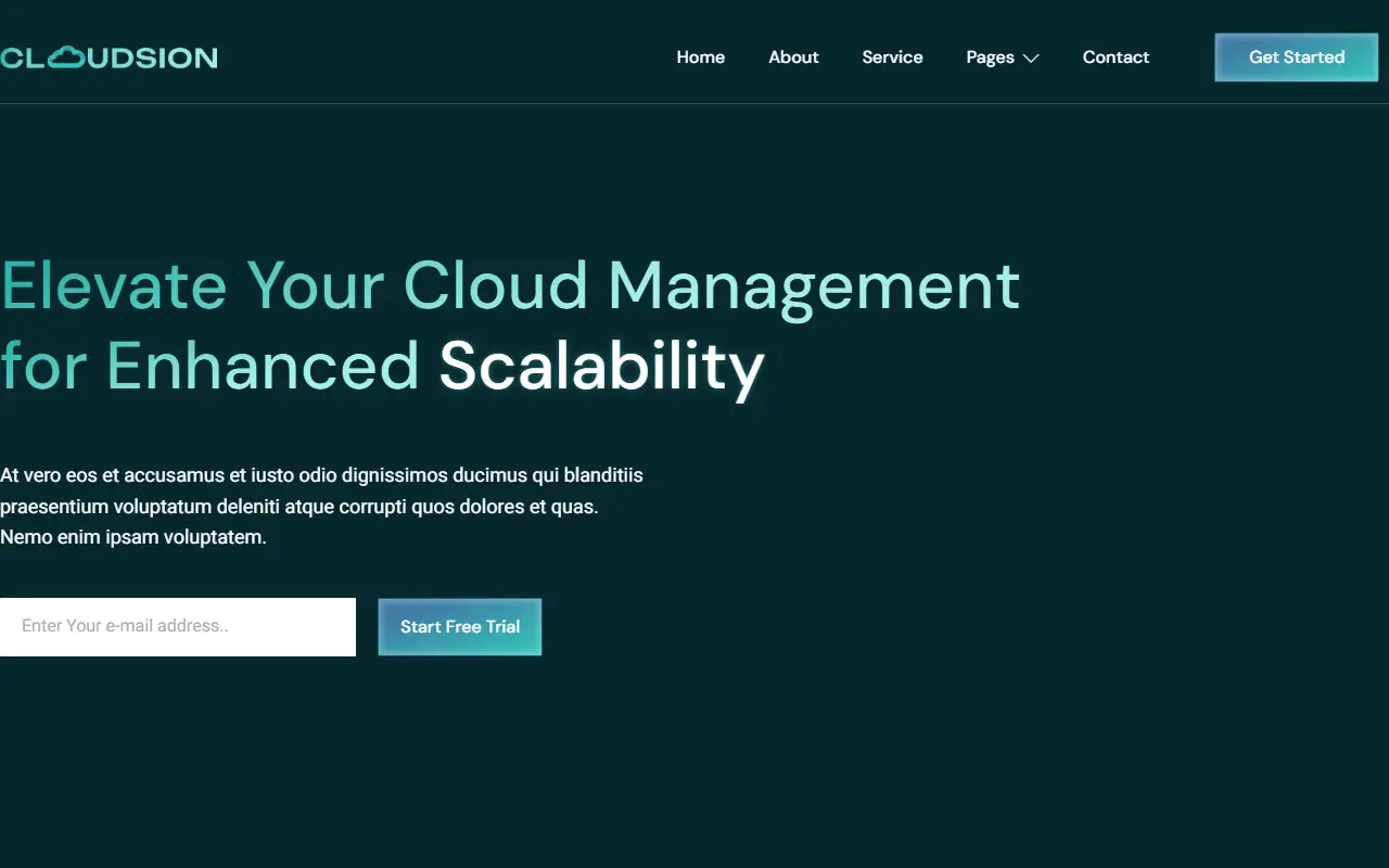 หน้าแรกของธีม Cloudsion Cloud Solution บนคอมพิวเตอร์