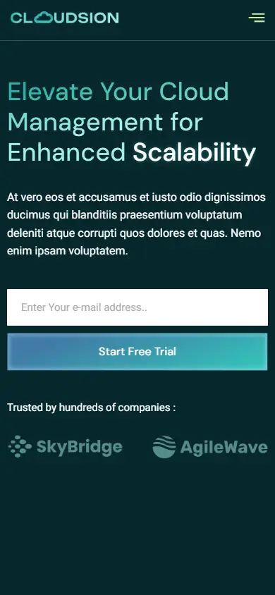 หน้าแรกของธีม Cloudsion Cloud Solution บนมือถือ