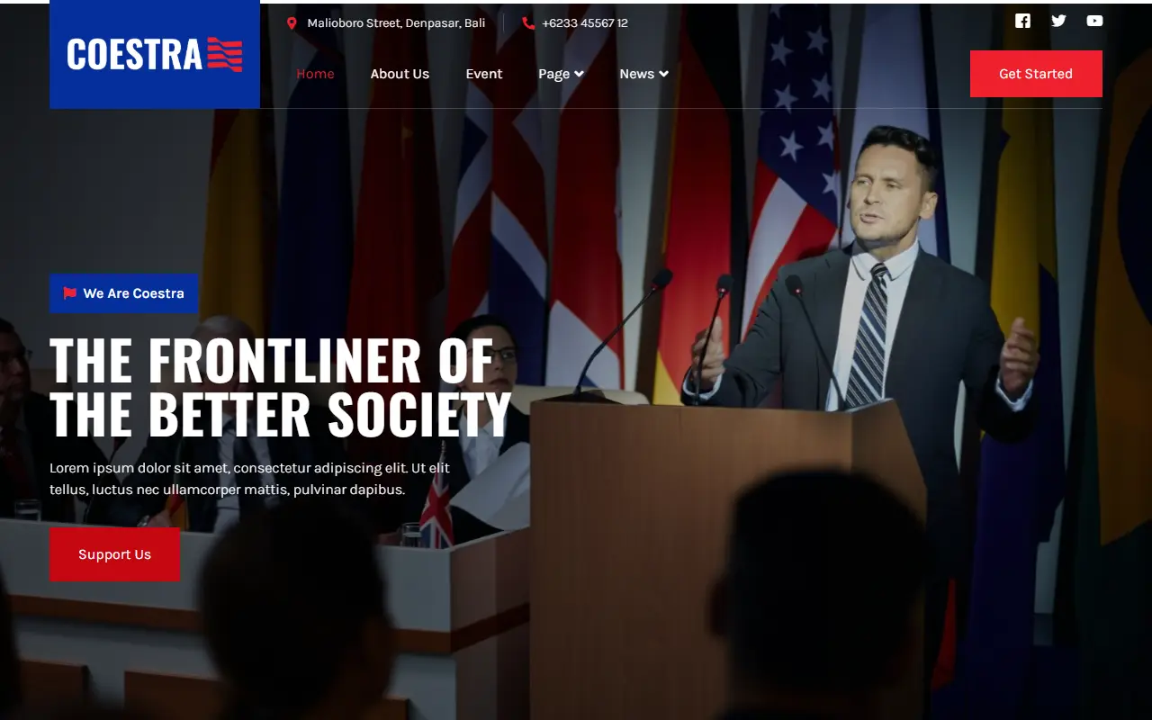 หน้าแรกของธีม Coestra Political Party บนคอมพิวเตอร์