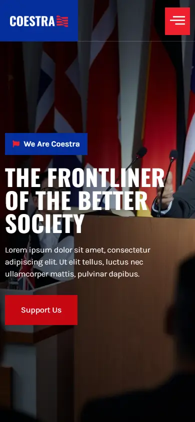 หน้าแรกของธีม Coestra Political Party บนมือถือ