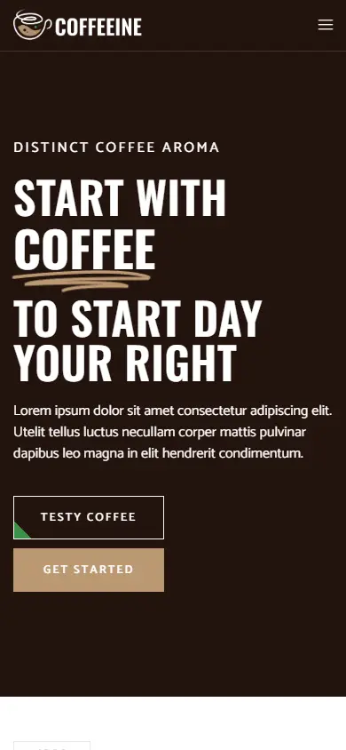 หน้าแรกของธีม Coffeeine Coffee Shop บนมือถือ