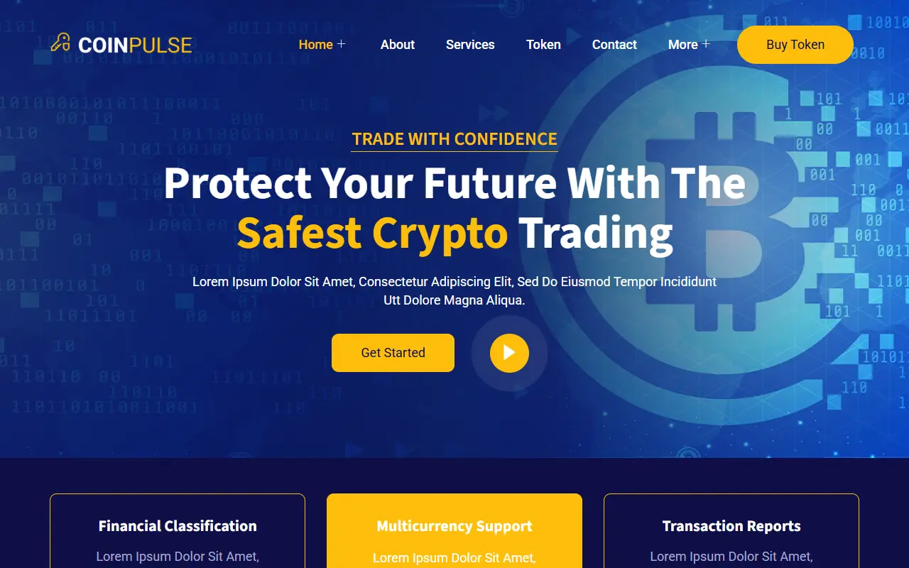 หน้าแรกของธีม Coinpulse บนคอมพิวเตอร์