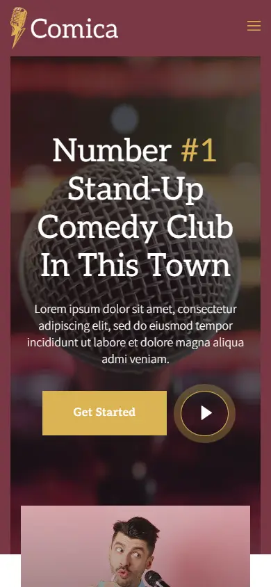หน้าแรกของธีม Comica Stand-Up Comic บนมือถือ