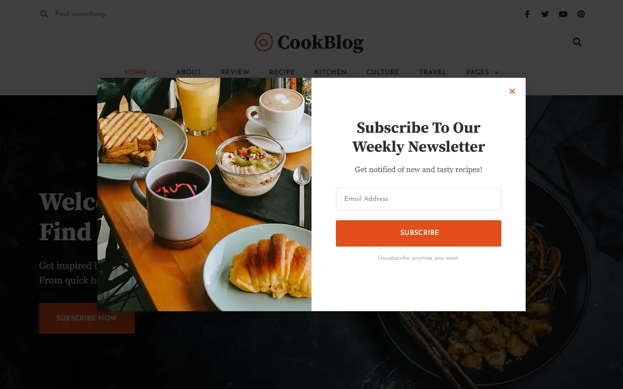 หน้าแรกของธีม CookBlog – Food บนคอมพิวเตอร์