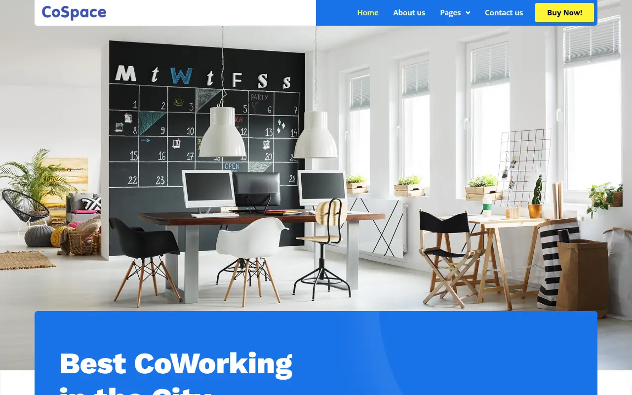 หน้าแรกของธีม CoSpace Coworking บนคอมพิวเตอร์