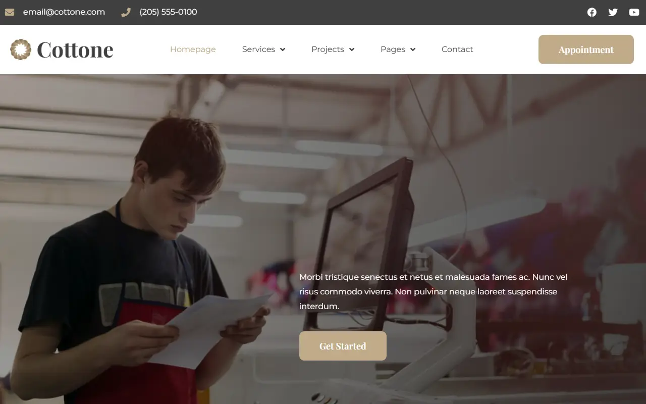 หน้าแรกของธีม Cottone บนคอมพิวเตอร์